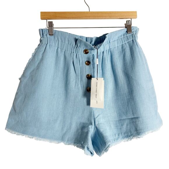 Something Navy Ryan Blue Linen Button Paperbag Raw Hem High Rise Shorts XL - Picture 3 of 10